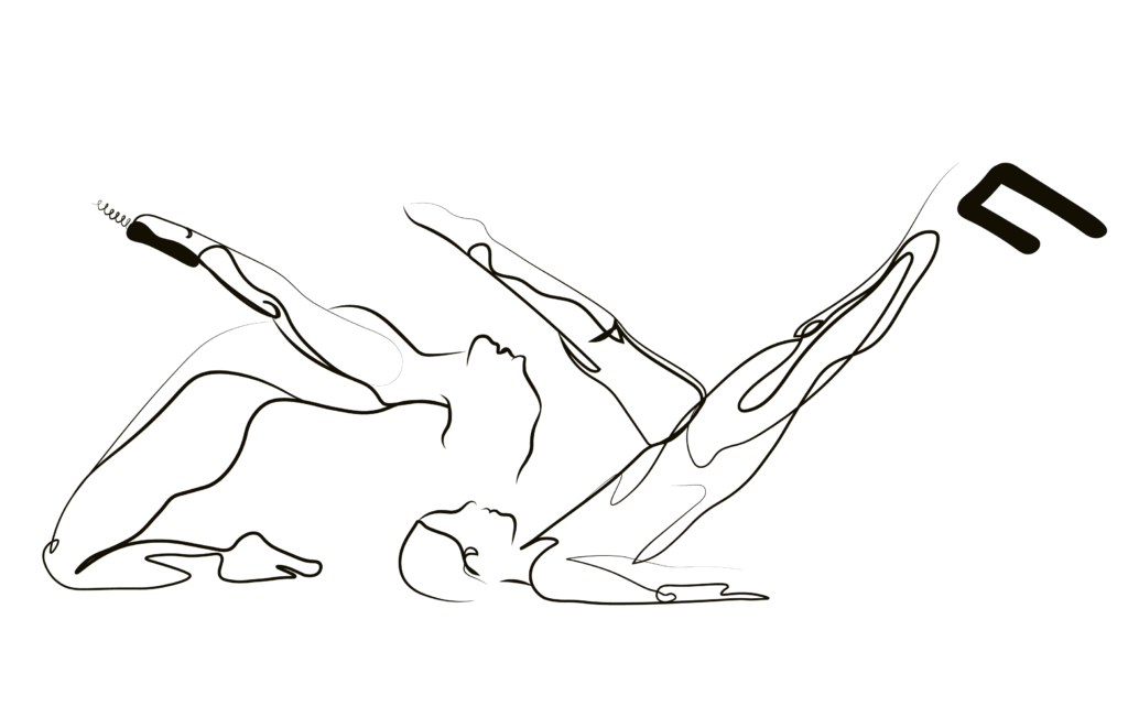 Illustration des Pilates Tower Unit Trainings, abgebildet sind Mann und Frau sie trainieren Pilates zusammen.