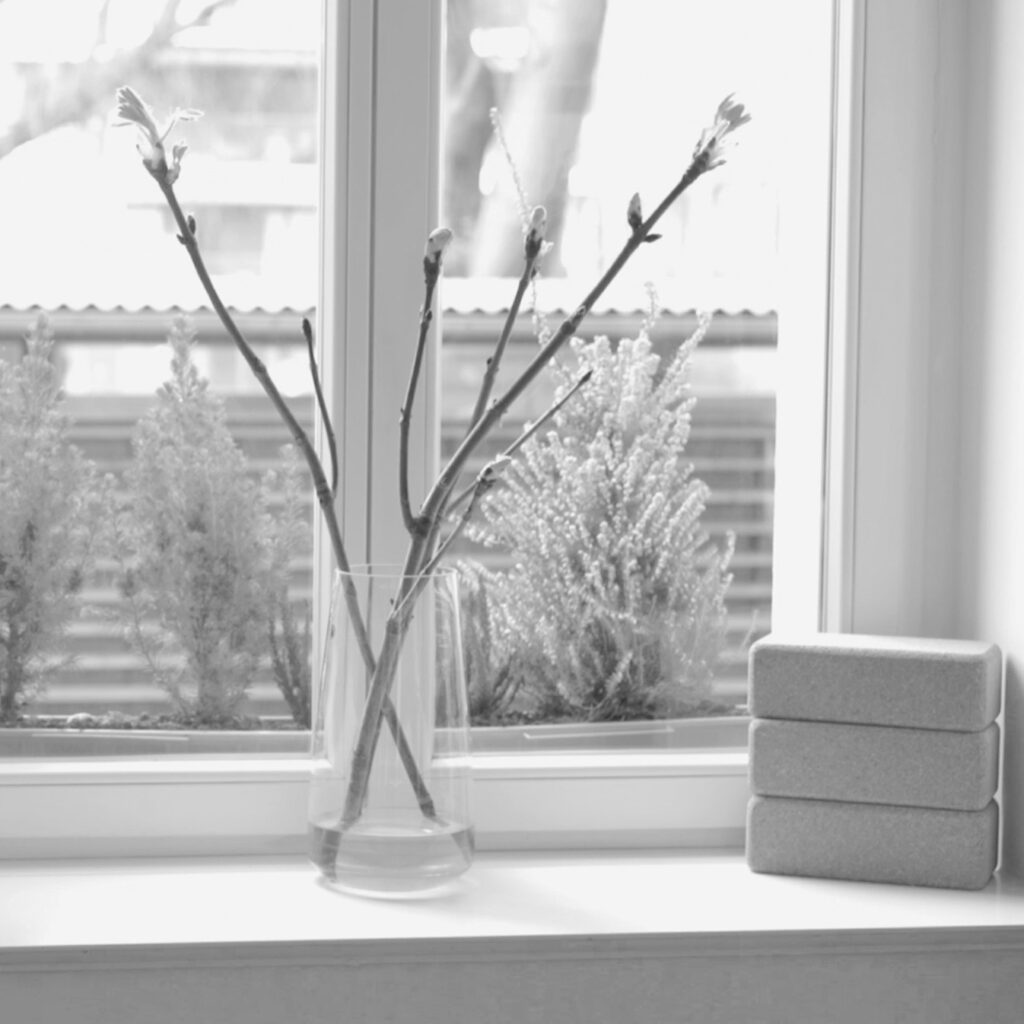 Minimal design elements. Vase with branches. REALZ Pilates Studio, Berlin Mitte.